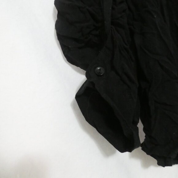 MAJORA | large | Black Button-Up Shirt | Scrunched Roll Tab Sleeves | Pockets - Picture 6 of 16